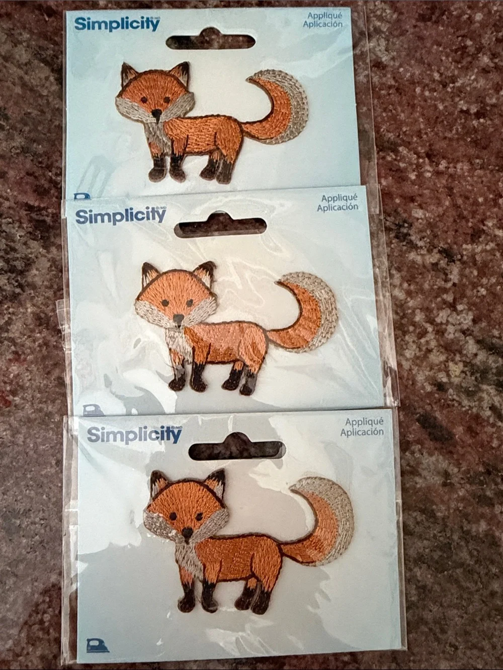 LOT -3 Simplicity Orange and Cream Fox Iron-On Appliqués - Set of 3